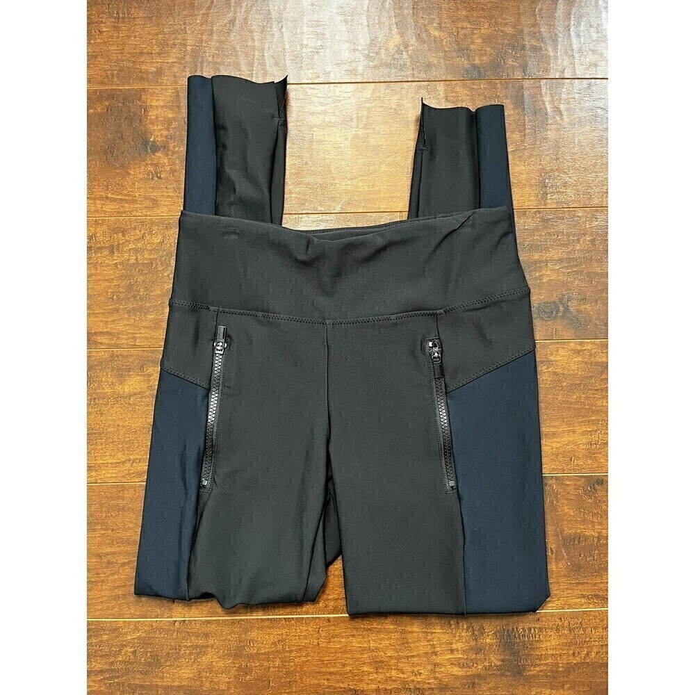 Athleta Womens Stellar Tight Leggings Color Block Black Blue Size XS *Flaw